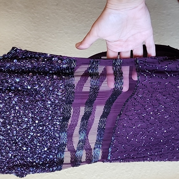Laurence Kazar Gown 100% Silk Dress size PS plum color beaded VINTAGE - Picture 16 of 17